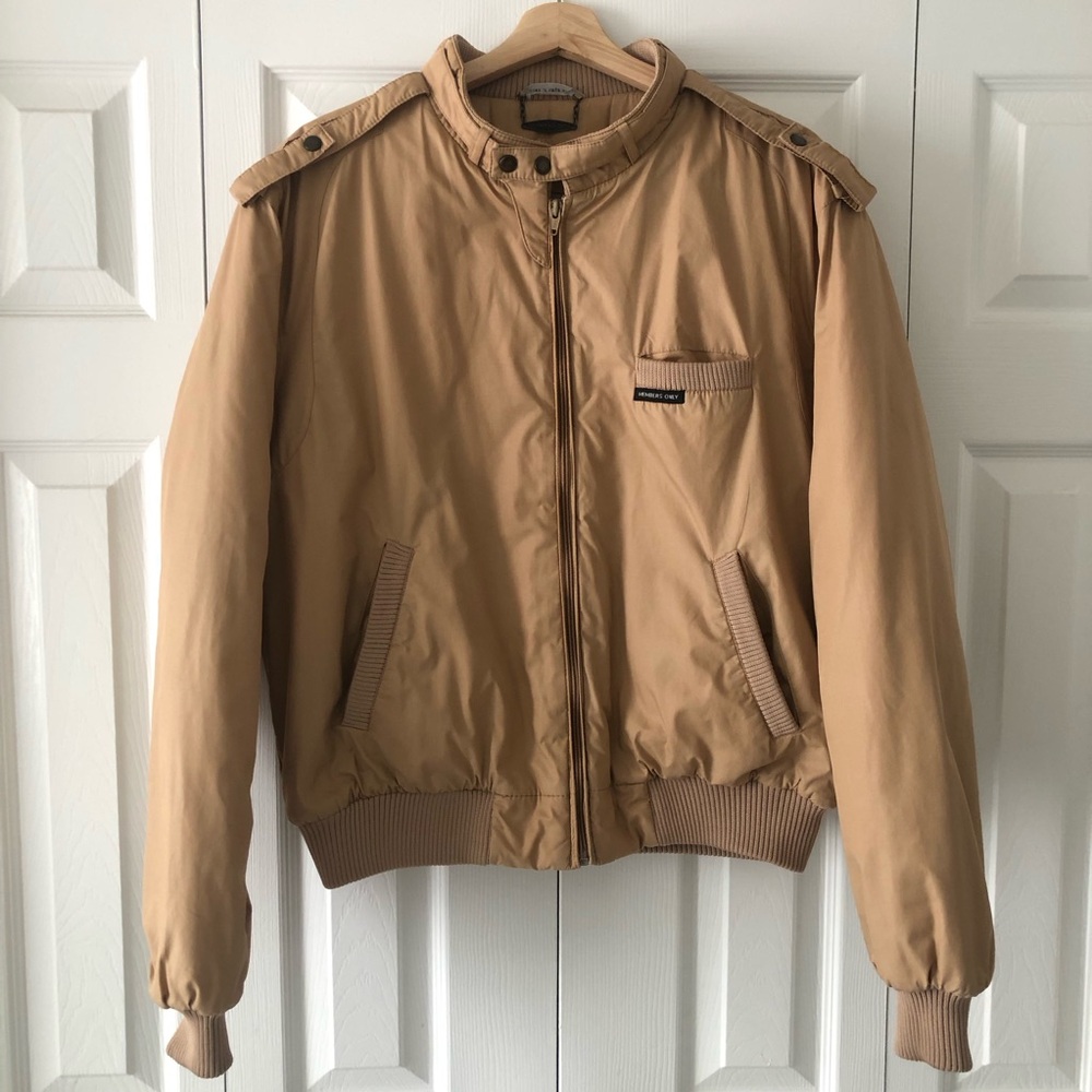 Vintage Members Only Zip up Bomber Jacket - Beige - Made In Hong Kong